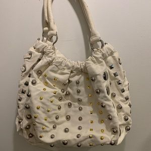 White leather- Studded Shoulder Bag